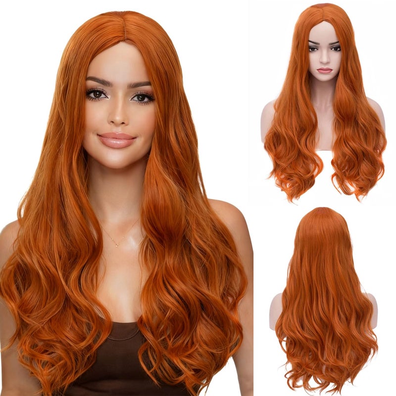 BERON Orange Wig Long Curly Wig Orange Wigs for Women Ginger Wigs Heat Resistant Synthetic Hair with Hairnet - Image 1